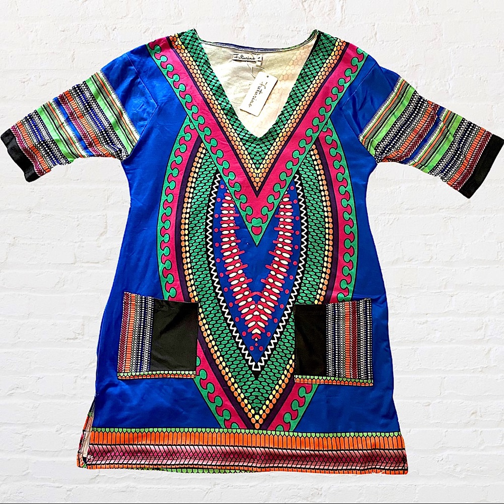 FUTURINO BOHO STYLE MINI DRESS WITH FRONT POCKETS - Picture 6 of 12